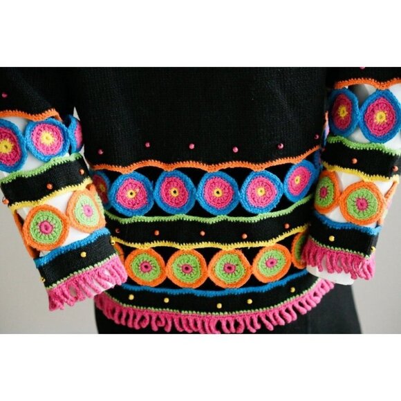 Vintage The Last Best Place Crochet Granny Squares Detail Wool Cotton Cardigan S - Picture 8 of 9